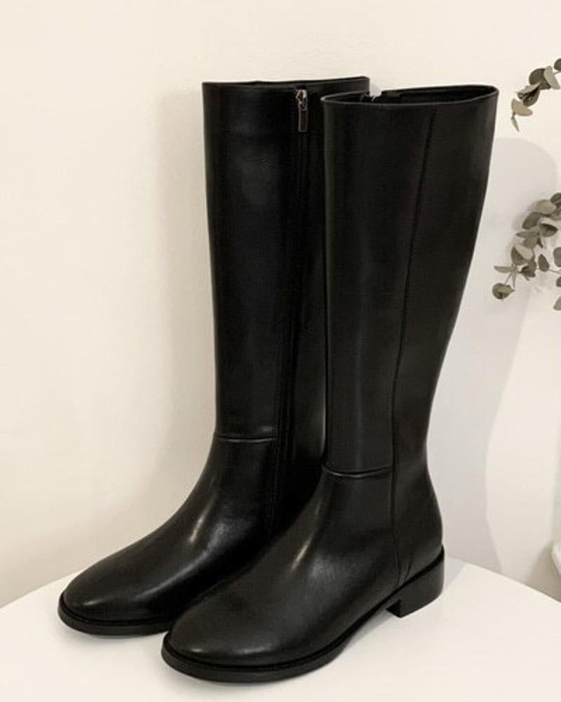 (2-5일소요)소가죽 기모 슬림 롱 부츠(2col)
