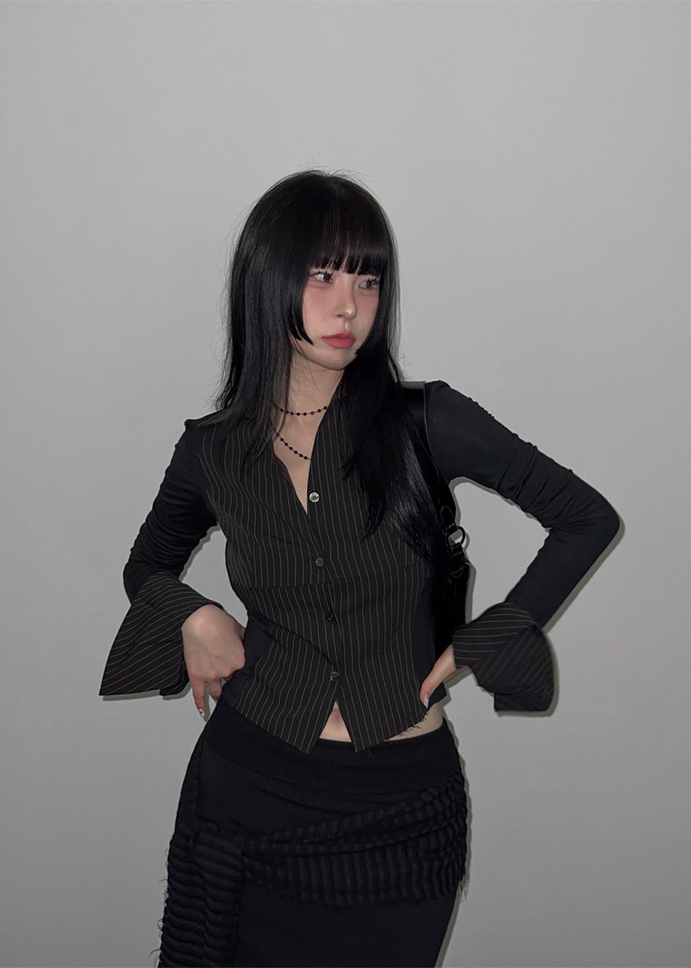 [당일배송❤️‍🔥] BLEND STRIPE COLORED KAWS SHIRT 2color / 블렌 스트라이프 배색 카우스 셔츠