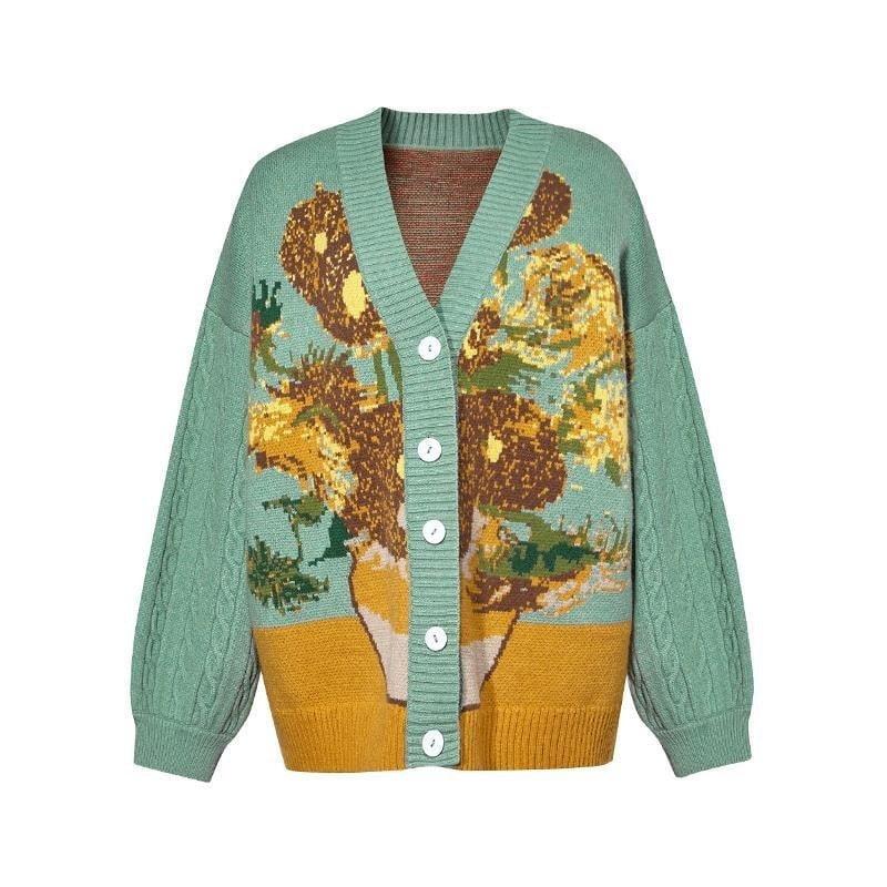 Van Gogh Vintage Cardigan Knit Sweater - S / Sunflowers