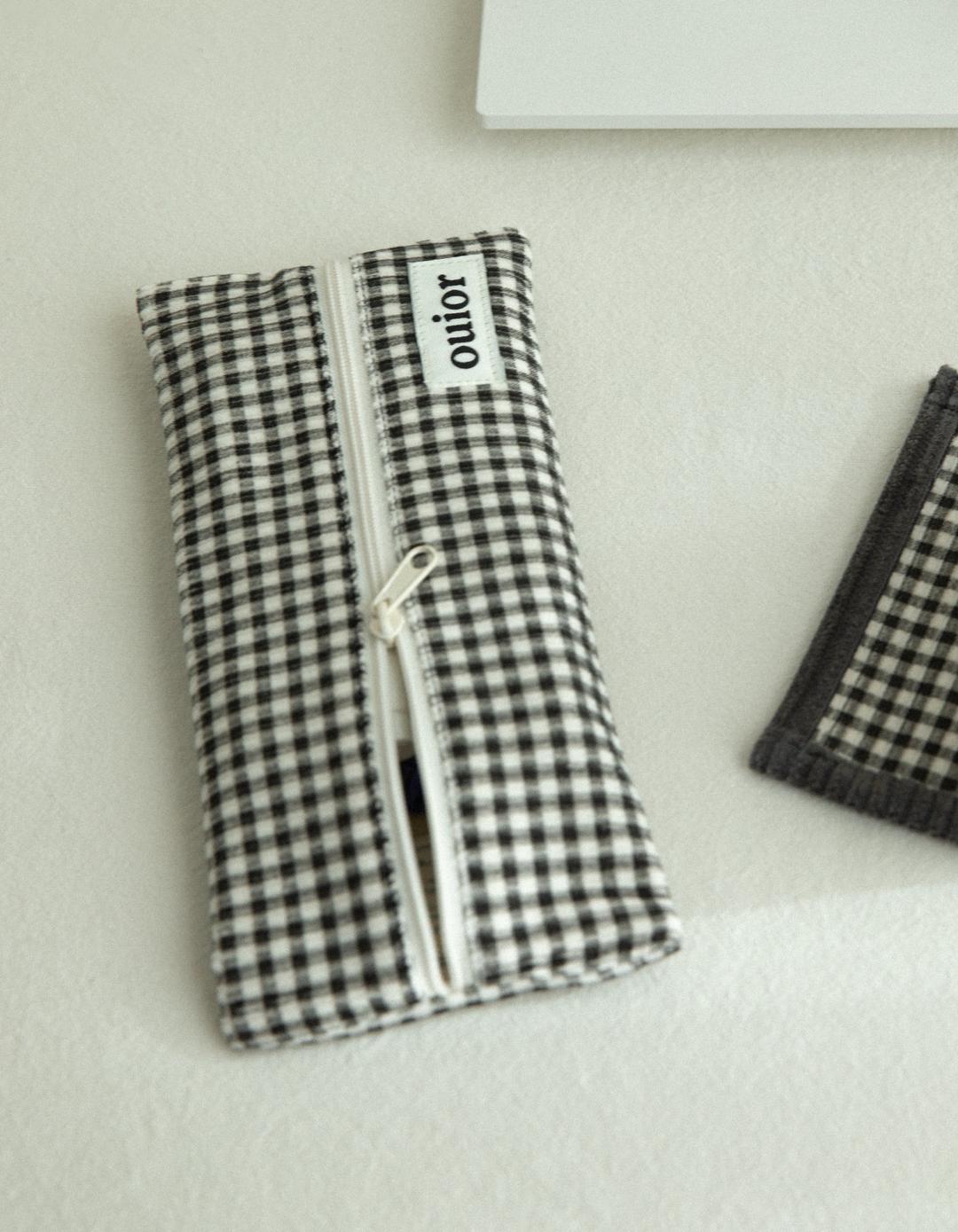 ouior flat pencil case - corduroy black check (middle zipper)