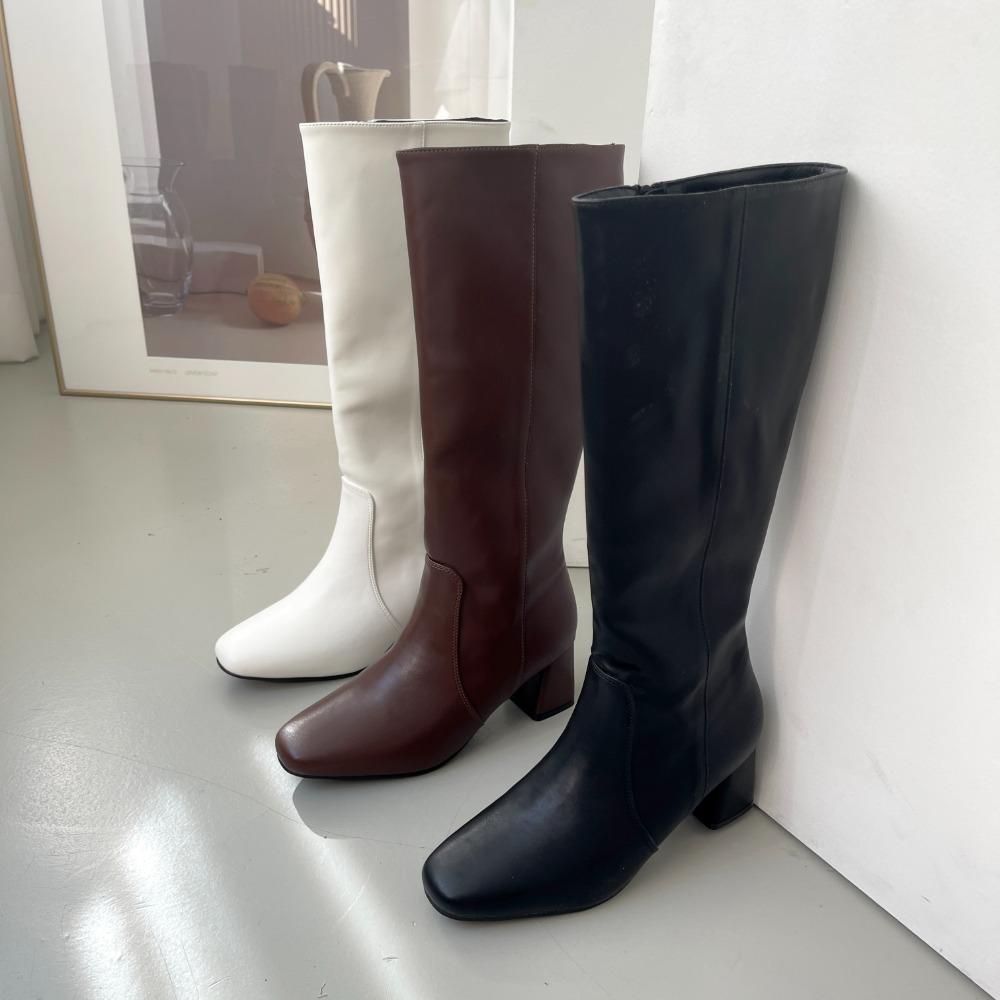 [슈즈핏pick] 스퀘어 미들힐 롱부츠