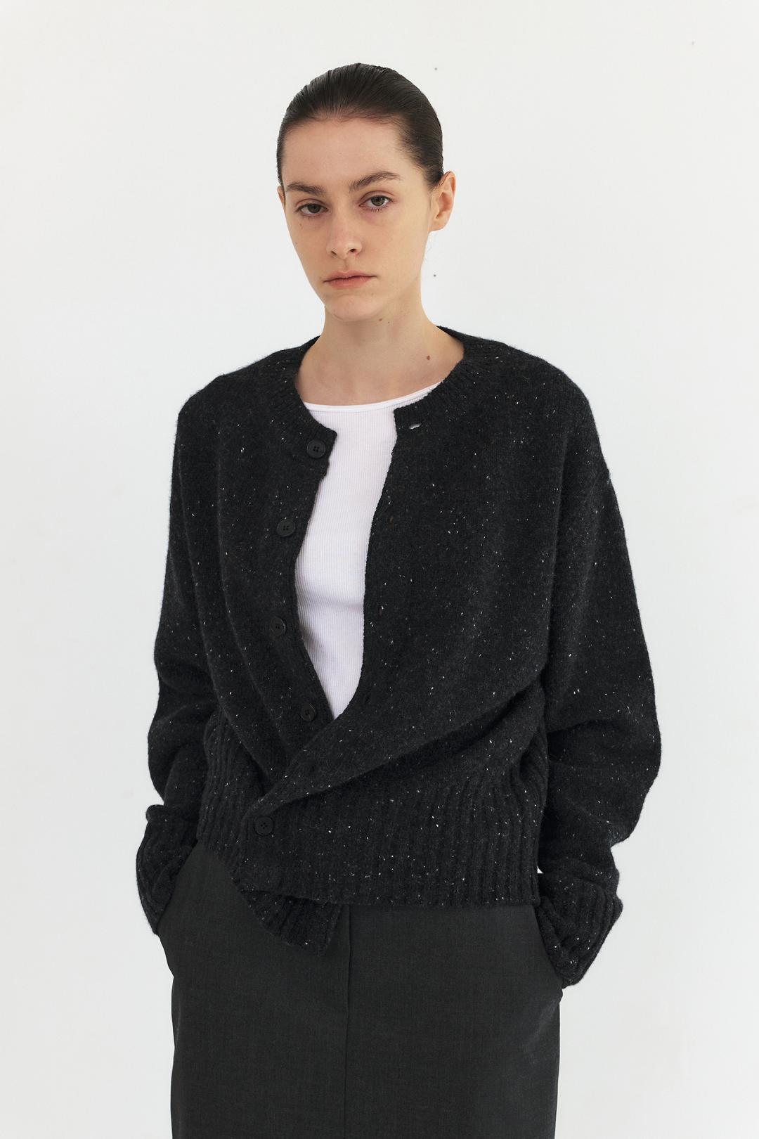 MODIFIED WOOL ROUND CARDIGAN - GLITTER CHARCOAL (W)