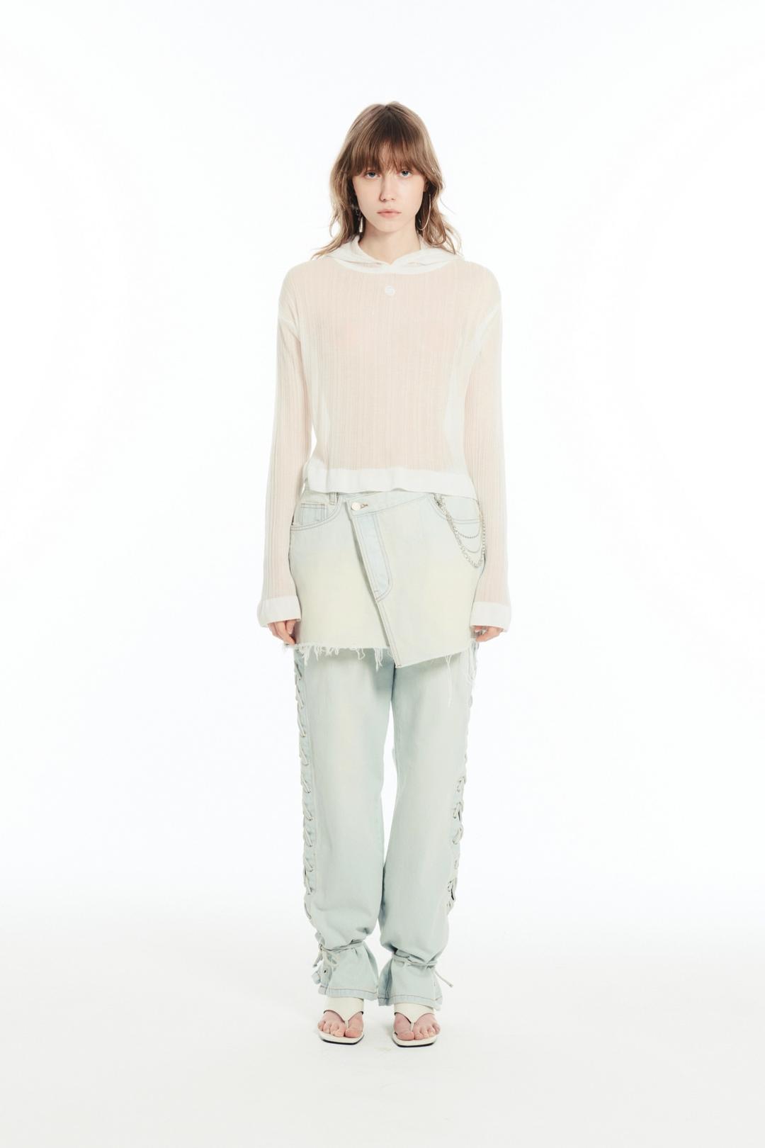 ASYMMETRIC LAP DENIM SKIRT / LIGHT BLUE