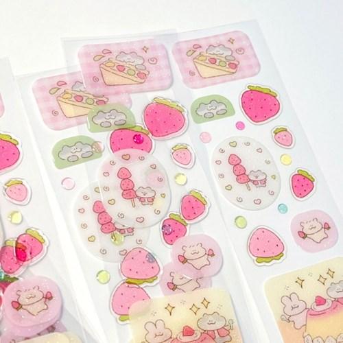 [3차오픈&예약판매][하트쉽] 반짝이 딸기 에폭시 스티커