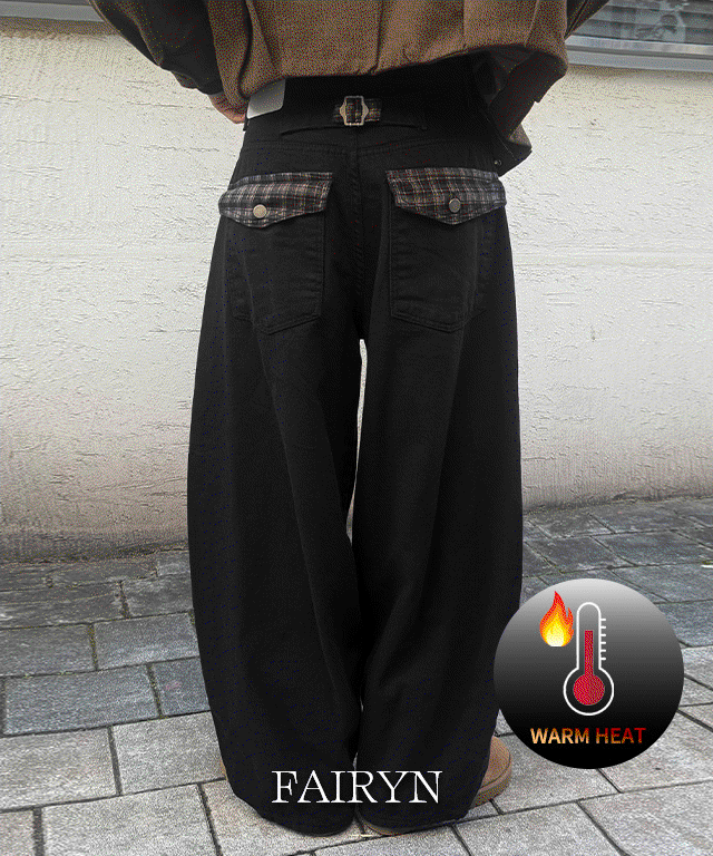 🤎피치기모🤎[MD PICK!/코디추천🎈] 로비 체크 포켓 기모 와이드 팬츠