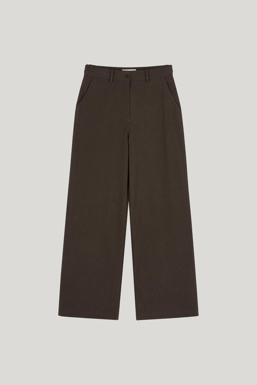 buckle button cotton pants_brown