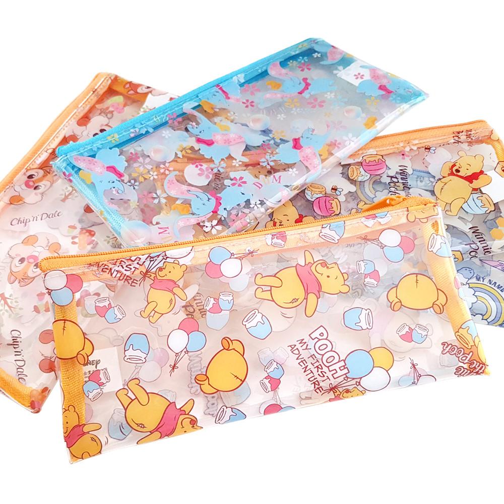 디즈니  캐릭터 납작 필통 투명파우치 곰돌이푸 디즈니공주 스티치 토이스토리 데이지덕 칩앤데일