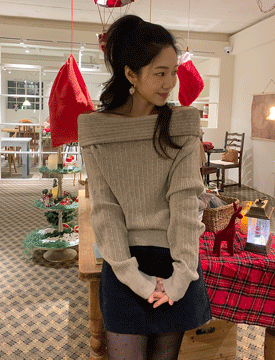 데이트 오프숄더골지니트 (5color)