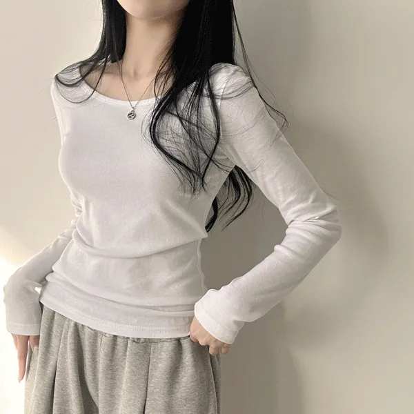 [기본티종결!/코디필수템] 손등덮는 여리핏~ 코튼 유넥 기본 무지 긴팔티셔츠 (12color)
