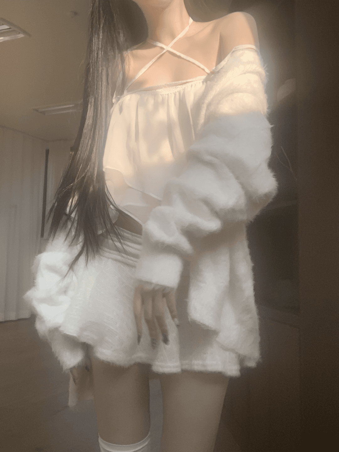 Katsumi Loose-Fit Fur Cardigan (White)