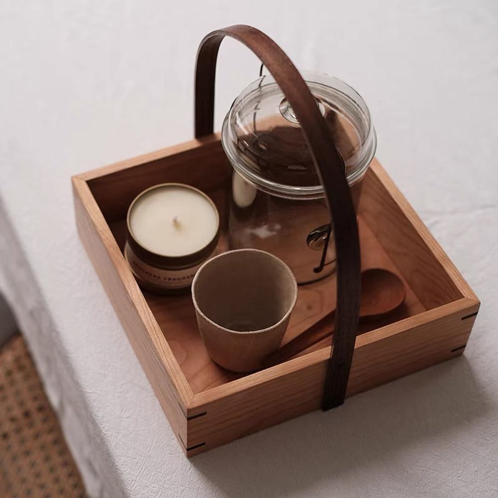 체리 원목 나무 바구니 트레이