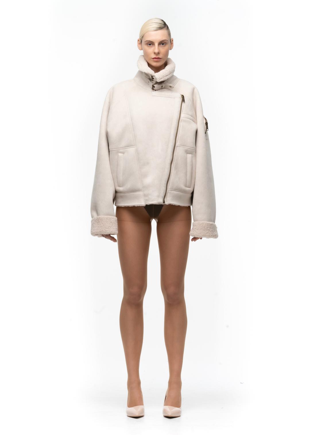 HEAVY FLIGHT SHEARLING JACKET WHITE WOMEN'S CUT - MEDIUM