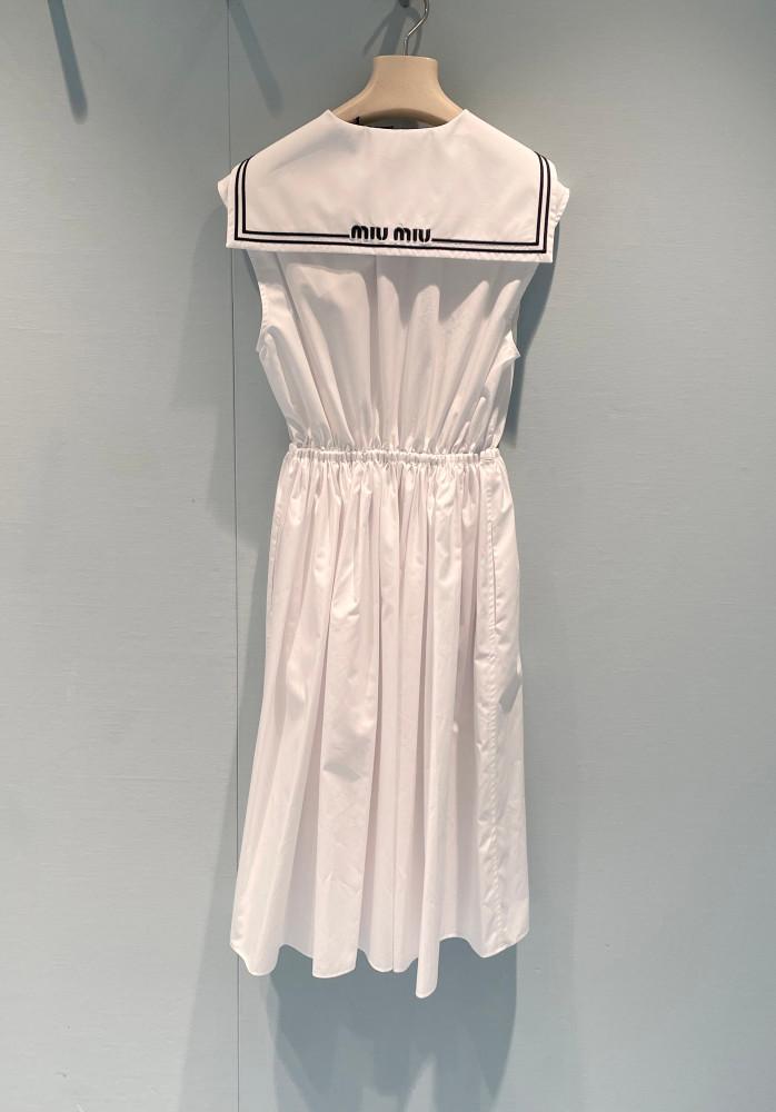 [Miu Miu] 미우미우 크롭 포플린 세일러 원피스 (화이트) MF4861