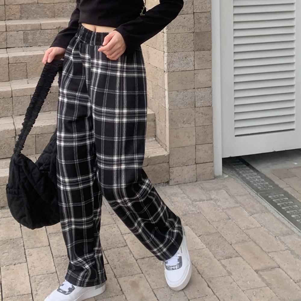 양털안감 체크무늬 밴딩 데일리 팬츠