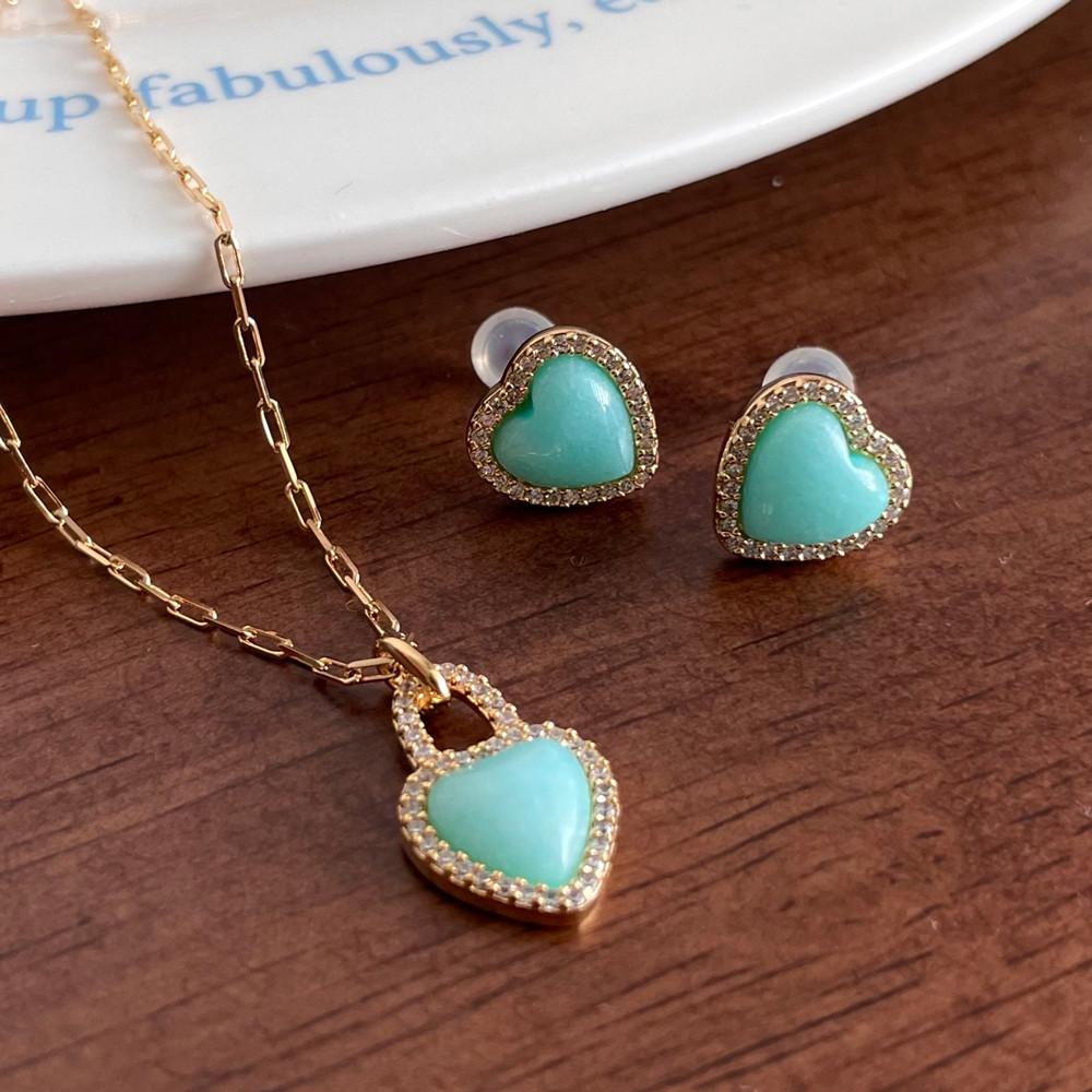 925실버 천연 원석 민트블루 하트 귀걸이 하트 체인 목걸이