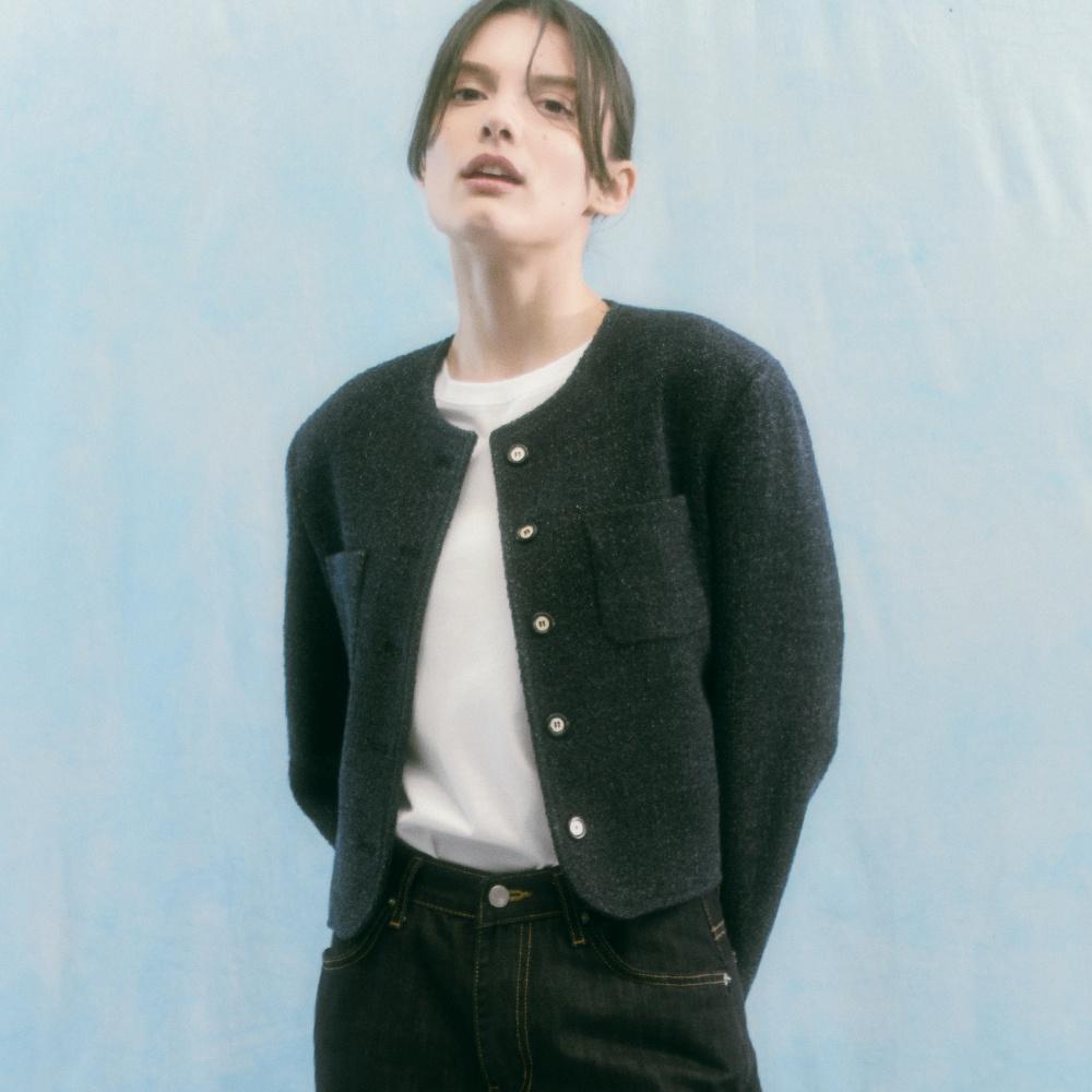 Round Tweed jaket (NAVY)