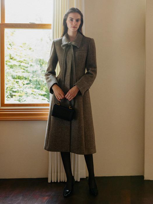 CORAL Tie A-line wool coat (Brown)