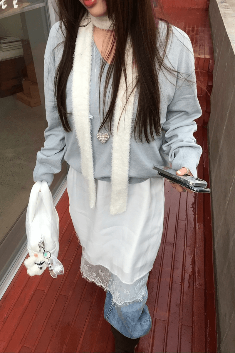 소매 버튼 니트 (스카이블루)