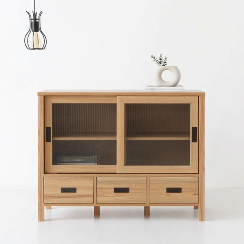 마켓비 숄리드 2문 3서랍 낮은 수납장 1100 슬라이딩 미닫이 도어 거실