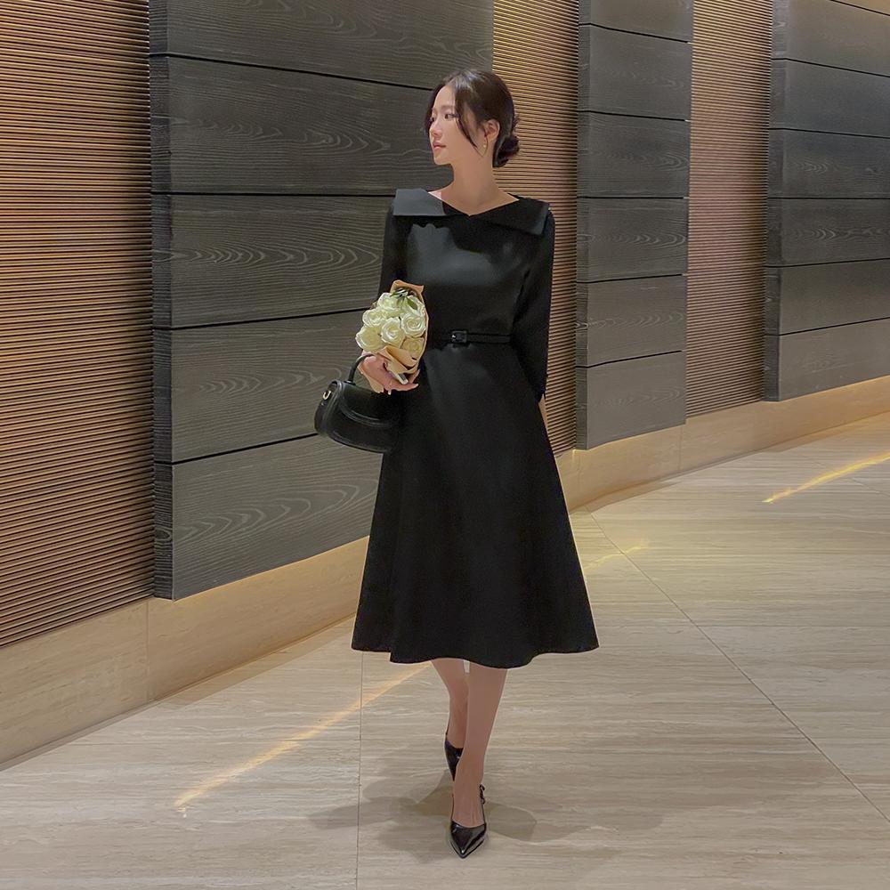 [오늘] 클래식 카라 포인트 A라인 원피스(+벨트)