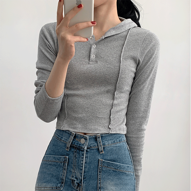 [힙/유니크] 터치 스냅 y2k 절개 크롭 후드 티셔츠 3color
