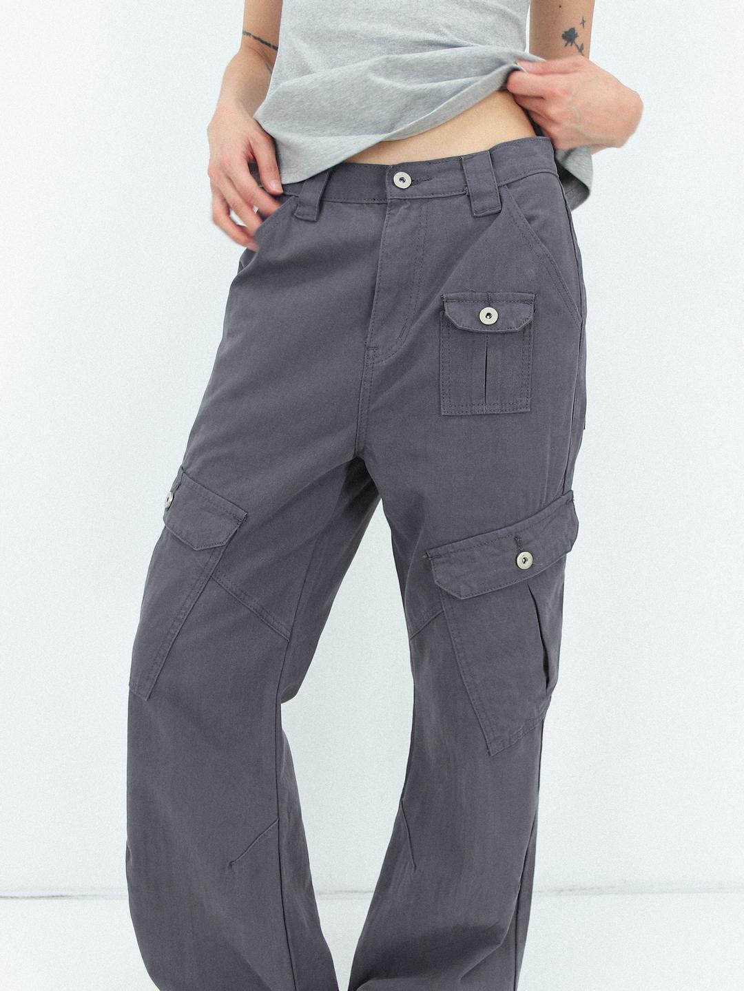 김미 티드 코튼 카고 부츠컷 팬츠