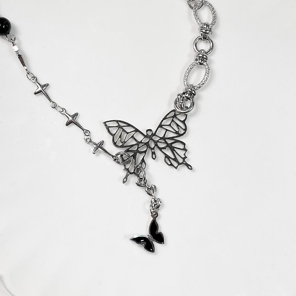 [써지컬스틸]Black butterfly necklace