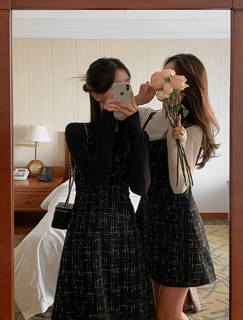 [미니기장추가][made] 롤랑드 트위드 뷔스티에 원피스 [2Types기본/롱(+30cm)] 데이트룩/하객룩/격식룩/가을원피스/신상원피스/롱원피스/나시원피스/패턴원피스/트위드원피스/연말룩