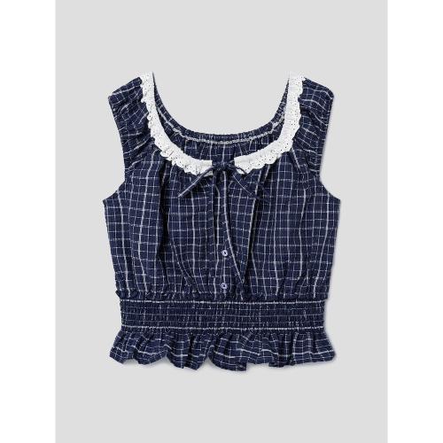 스모킹 블라우스  네이비