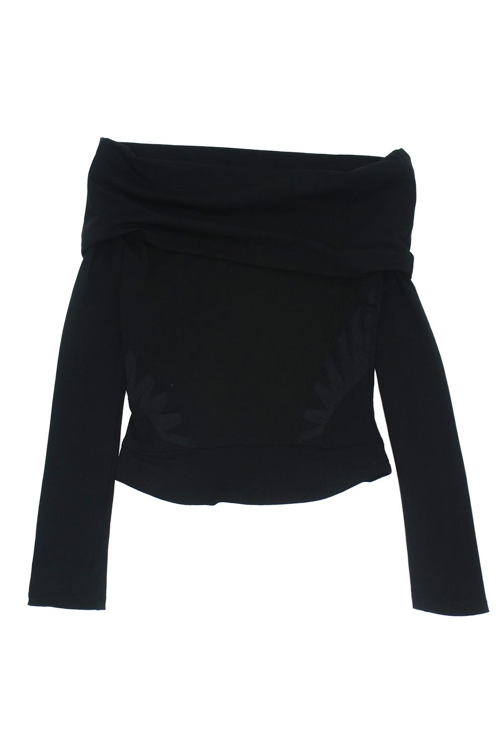 Ribbon Ribbed Off-Shoulder Top 001