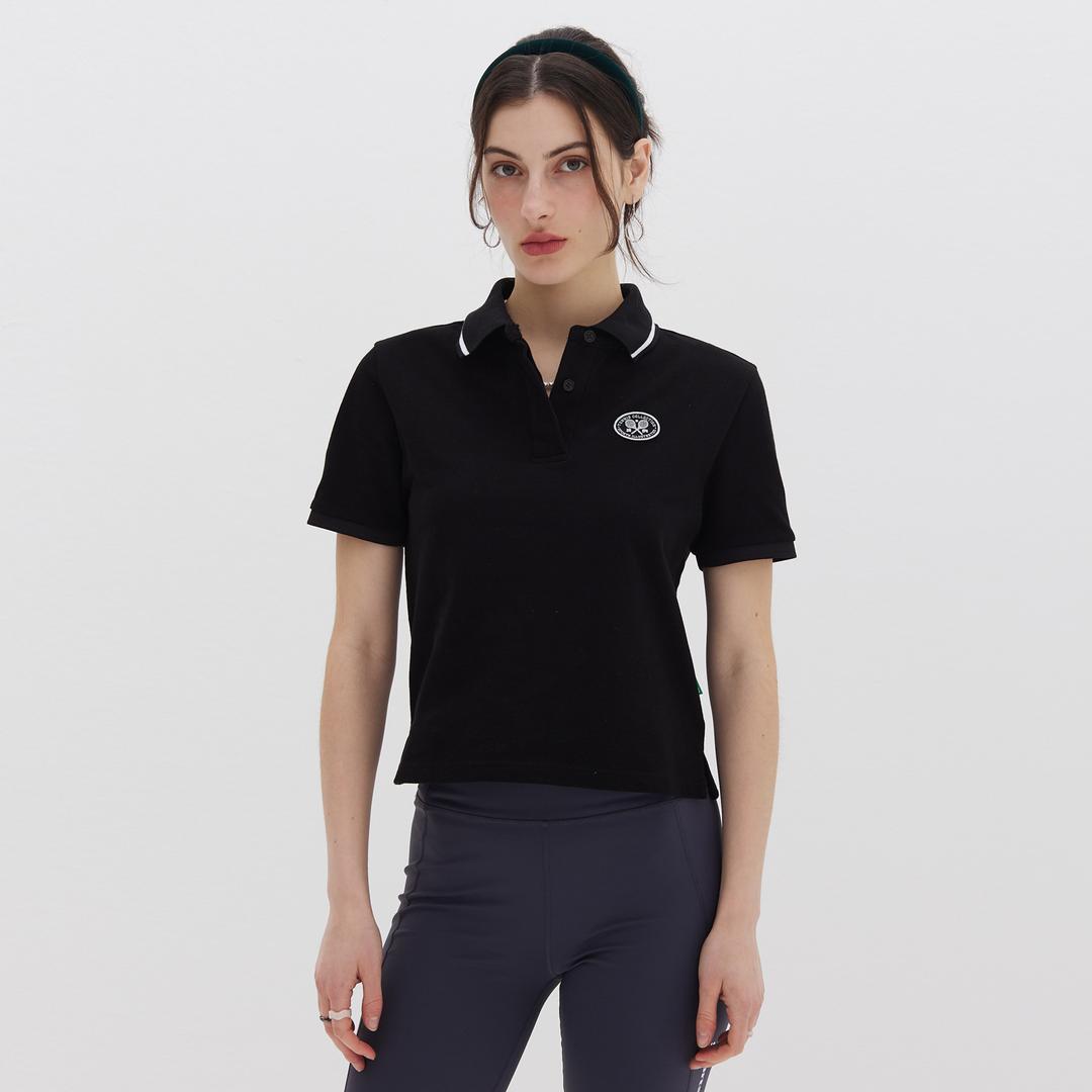 테니스 로고 하프 슬리브 카라 티셔츠 우먼 (블랙)