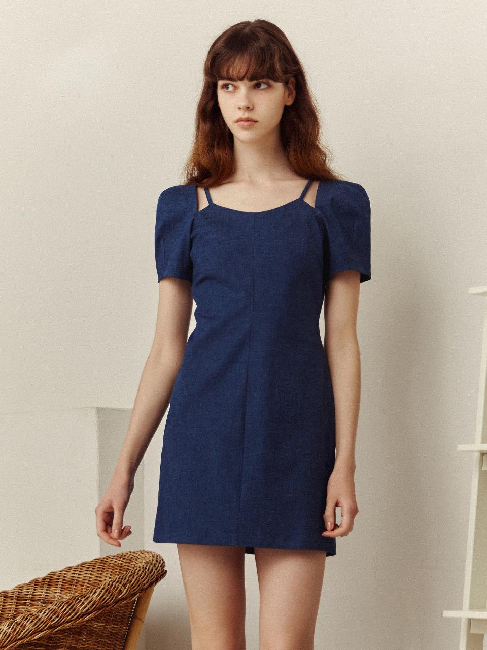 MINI PAPER STRAP DRESS DENIM