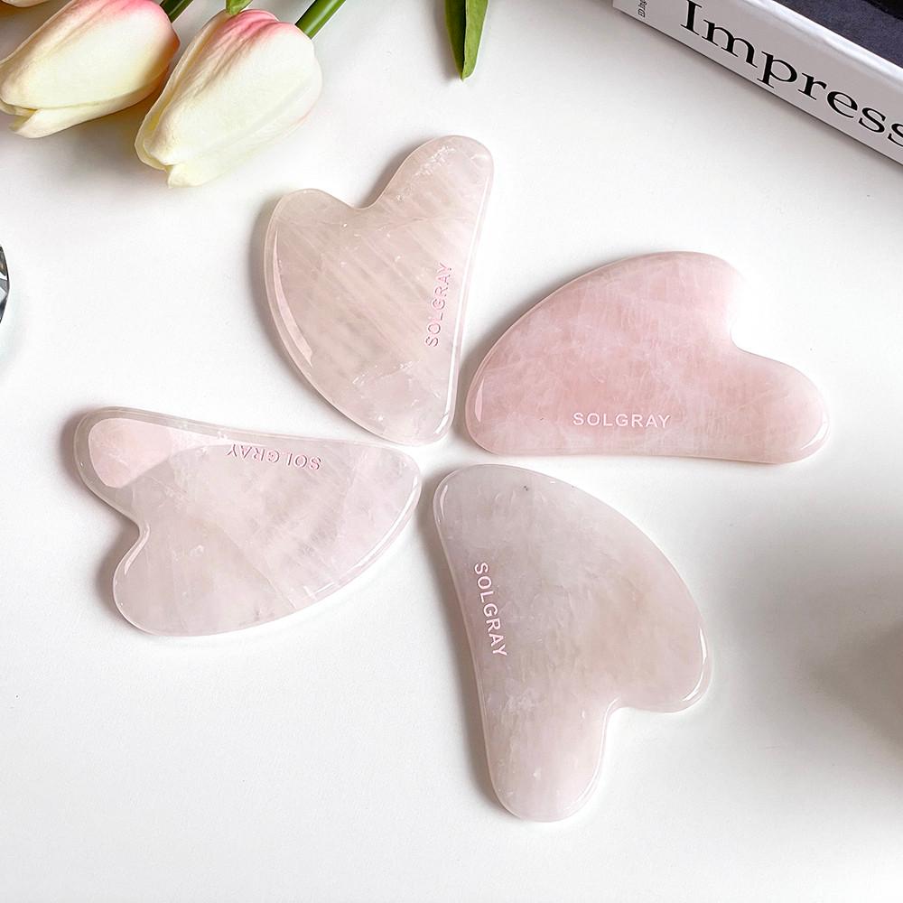 2+1 천연 로즈쿼츠 괄사 마사지 하트 림프순환 마사지기 경락 스틱