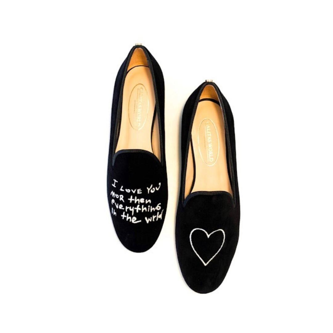 LOAFERS BLACK VELVET, CALITAS HANDWRITING.