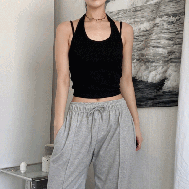 [3col] 홀터넥 스판 골지 나시 슬리브리스