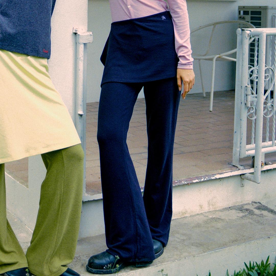 [SET] Button Layered Skirt Pants_4Color