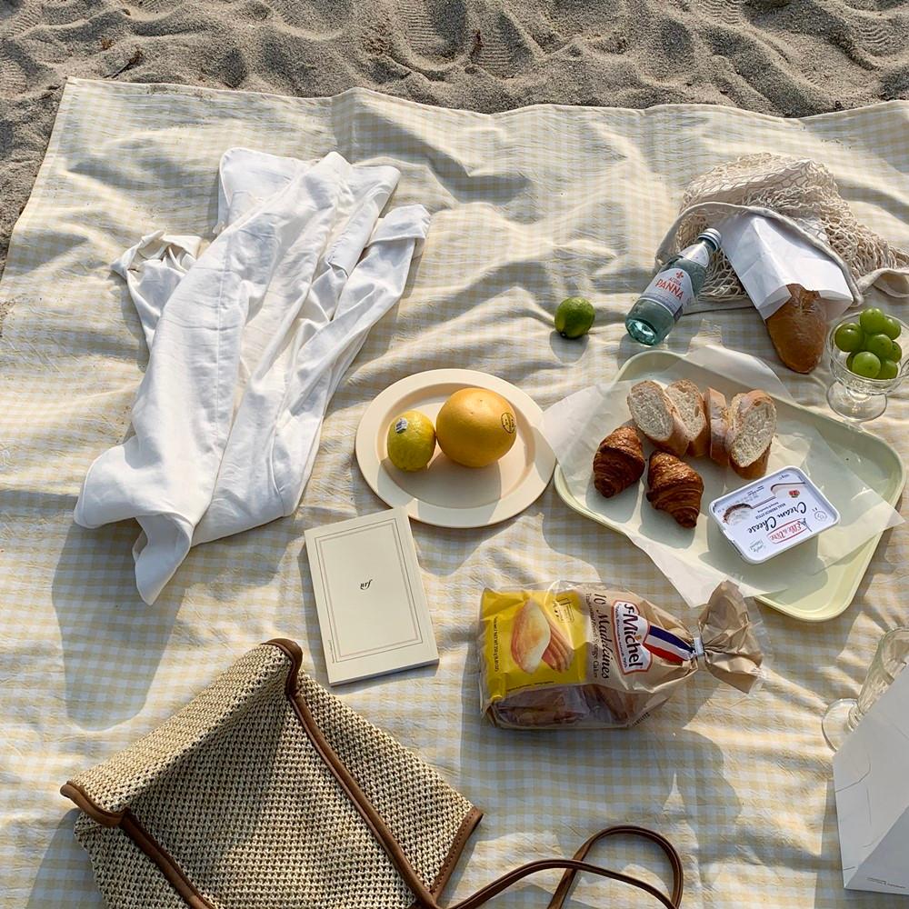 감성 피크닉매트 체크 방수 피크닉돗자리 천 고급 4인 대형 양면 두꺼운 파우치 옐로우체크