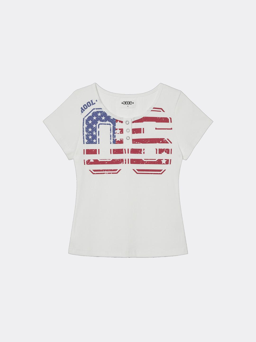 aeae USA BANNER HENLY NECK TEE-WHITE