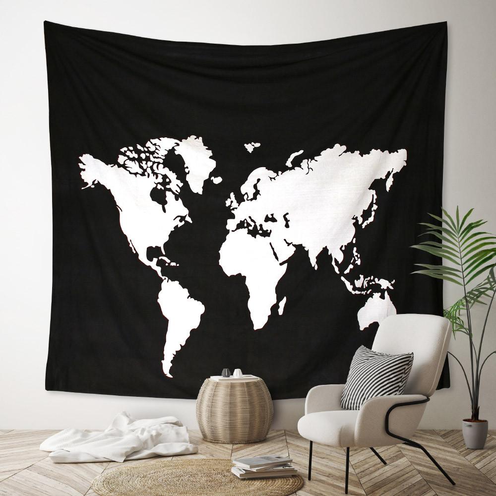 헤븐센스 만다라 태피스트리 패브릭 포스터 퀸사이즈 (240 x 215 cm) - 블랙 월드맵