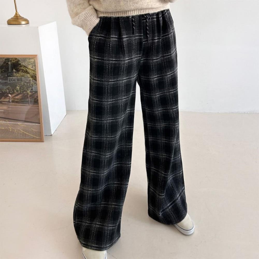 체크 겨울팬츠 기모바지 휘뚜루 공항 와이드 여자