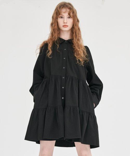 미니 플레어 셔츠 원피스 베이직 블랙