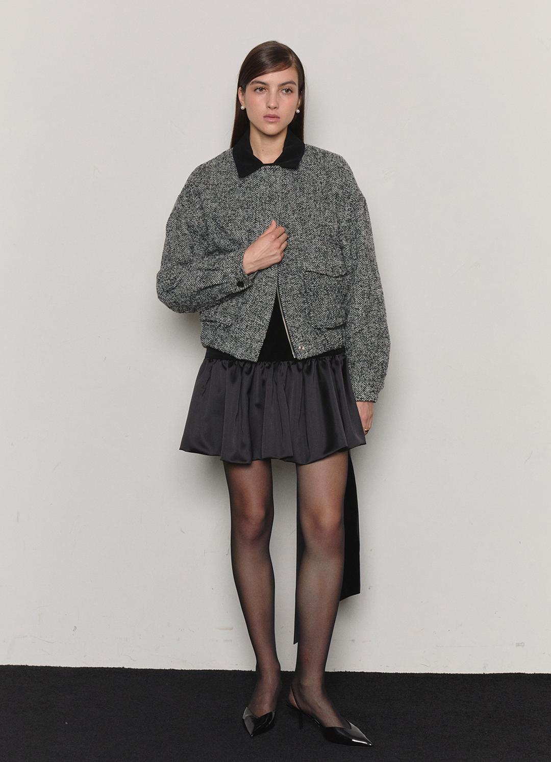 Herringbone Wool Bomber Jacket _ Grey