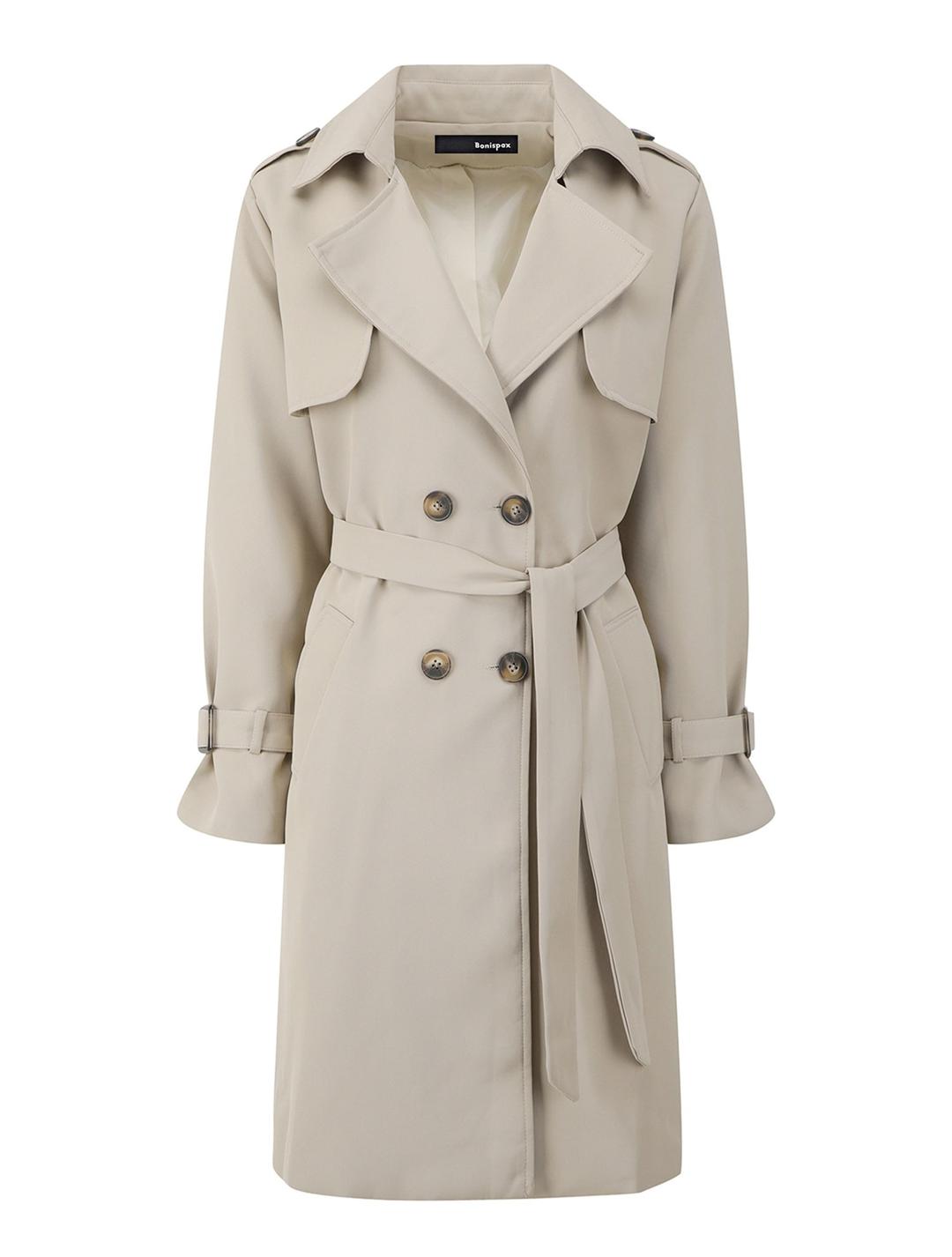 더블 버튼 카라 벨티드 롱 여성 코트 (XO3JH001L0)