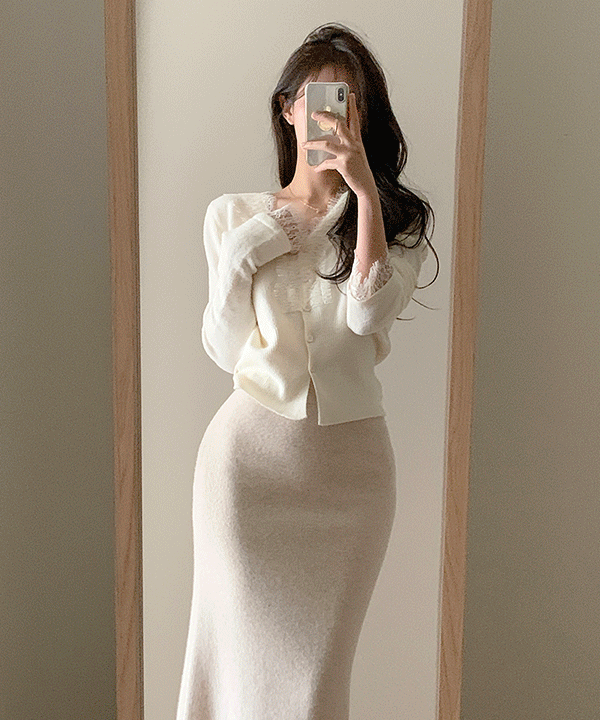 퍼빗 플로움 여리브이 레이스 니트 가디건 - 3color