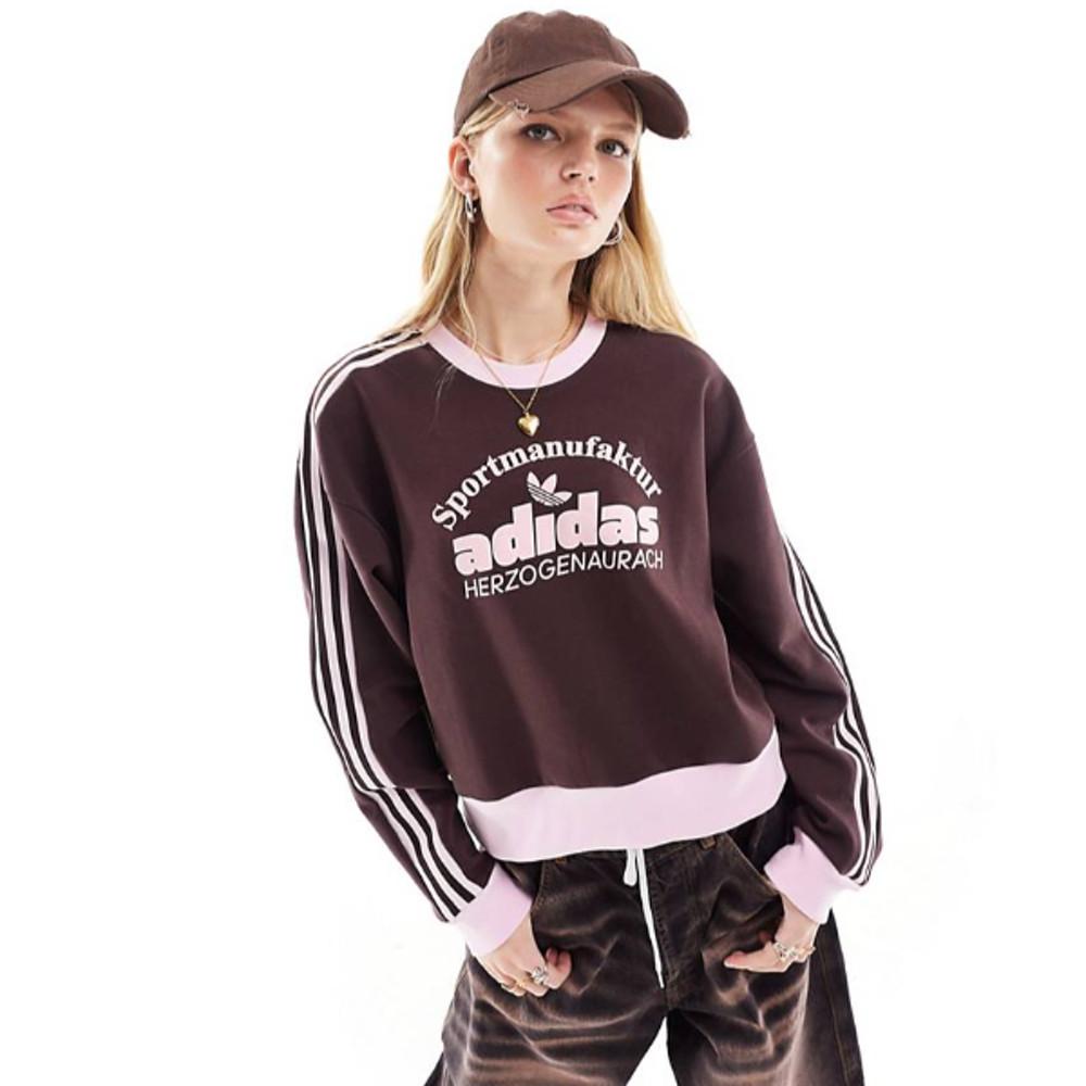 아디다스 오리지널 레트로 로고 맨투맨 스웻셔츠 브라운 핑크