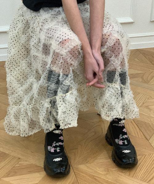 폴카 도트 프릴 스커트 / 샴페인