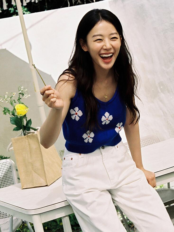 SIKN2031 cotton flower Jacquard bustier_Cobalt blue