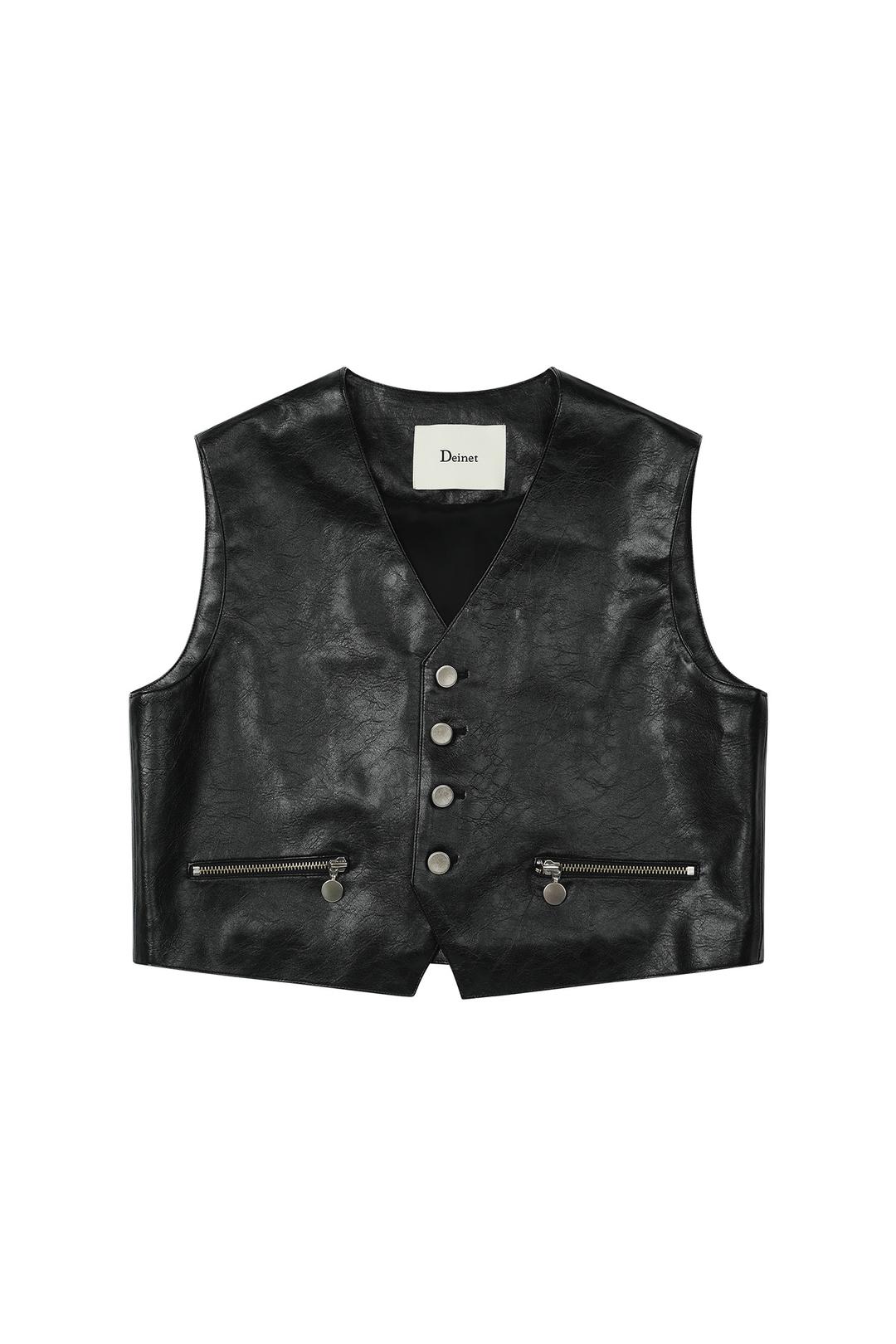 FAUX LEATHER VEST IN BLACK