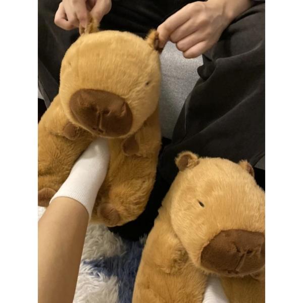 카피바라실내화 왕발 신는인형 겨울 사무실 플러시 동물 얼굴 귀여운 인형슬리퍼