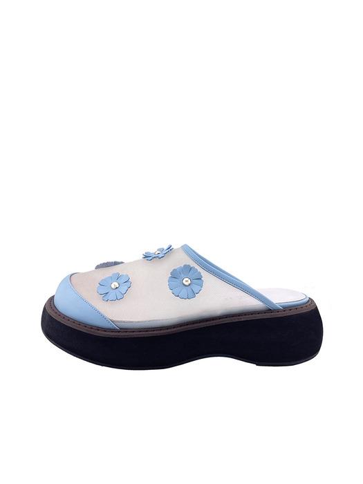 Mesh Flower Dot Mule (Sky-Blue)
